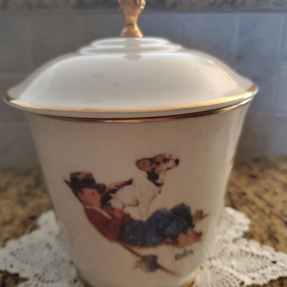 Gotham Norman Rockwell “A Boy and His Dog” Porcelain Candy Dish w/ Lid 4569/9800 - Picture 2 of 8